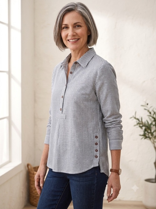 American Sweetheart Tops - American Sweetheart Blue & White Striped Button-Front Shirt, Women’s Size Medium